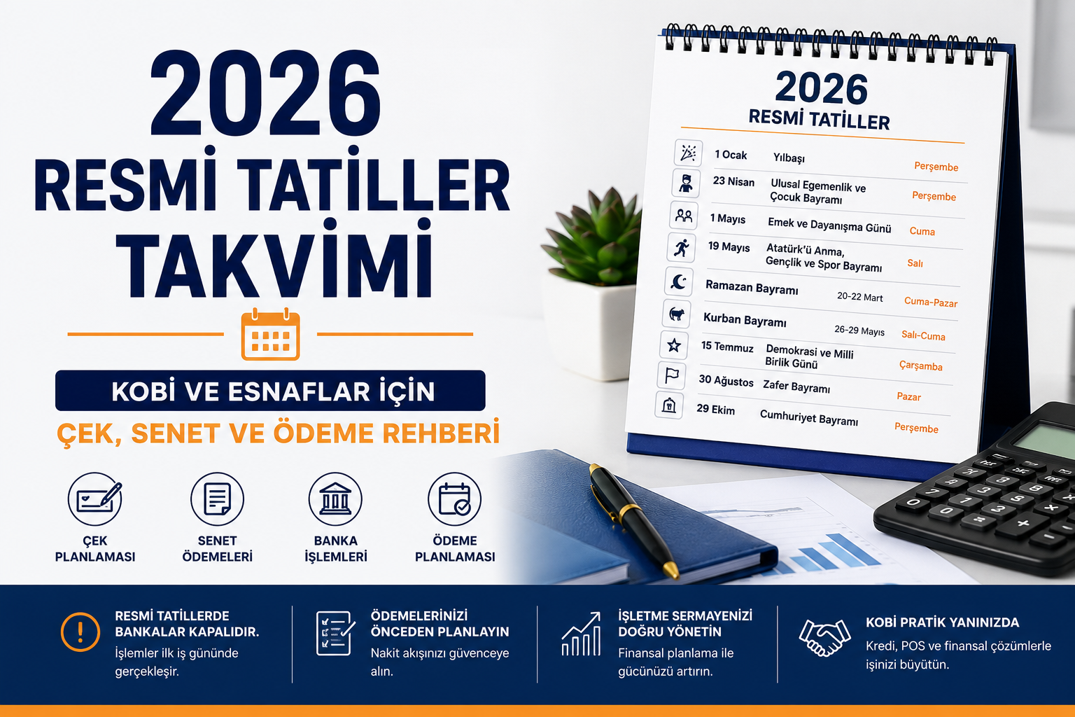 2026 Resmi Tatiller Takvimi: KOBİ ve Esnaflar İçin Çek, Senet ve Ödeme Rehberi